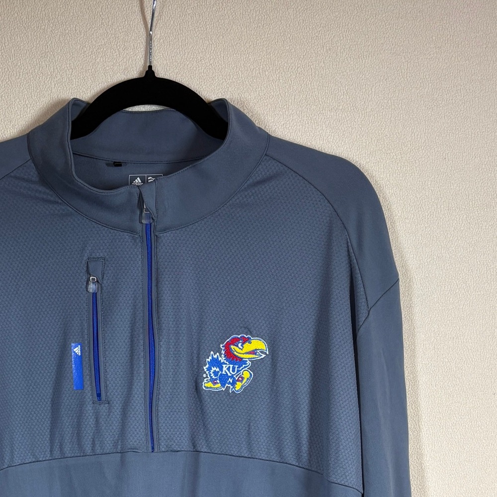 Adidas Mens Kansas Jayhawks KU Climalite 1/4 Zip Pullover Gray‎ 2XL Activewear